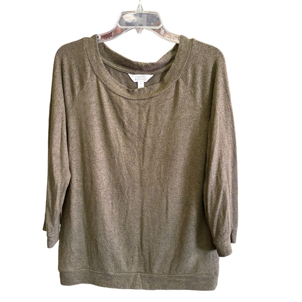 Market Spruce Womens Sweater Green 3/4 Sleeve Scoop Neck Knit Pullover Size M